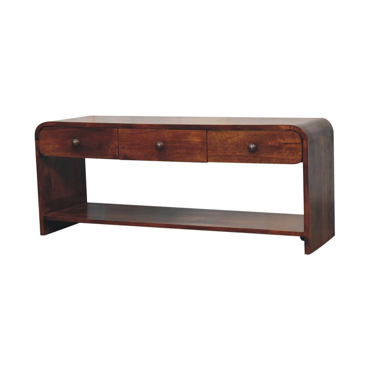 Aspen Slim Solid Mango Wood Media Unit – Chestnut Finish