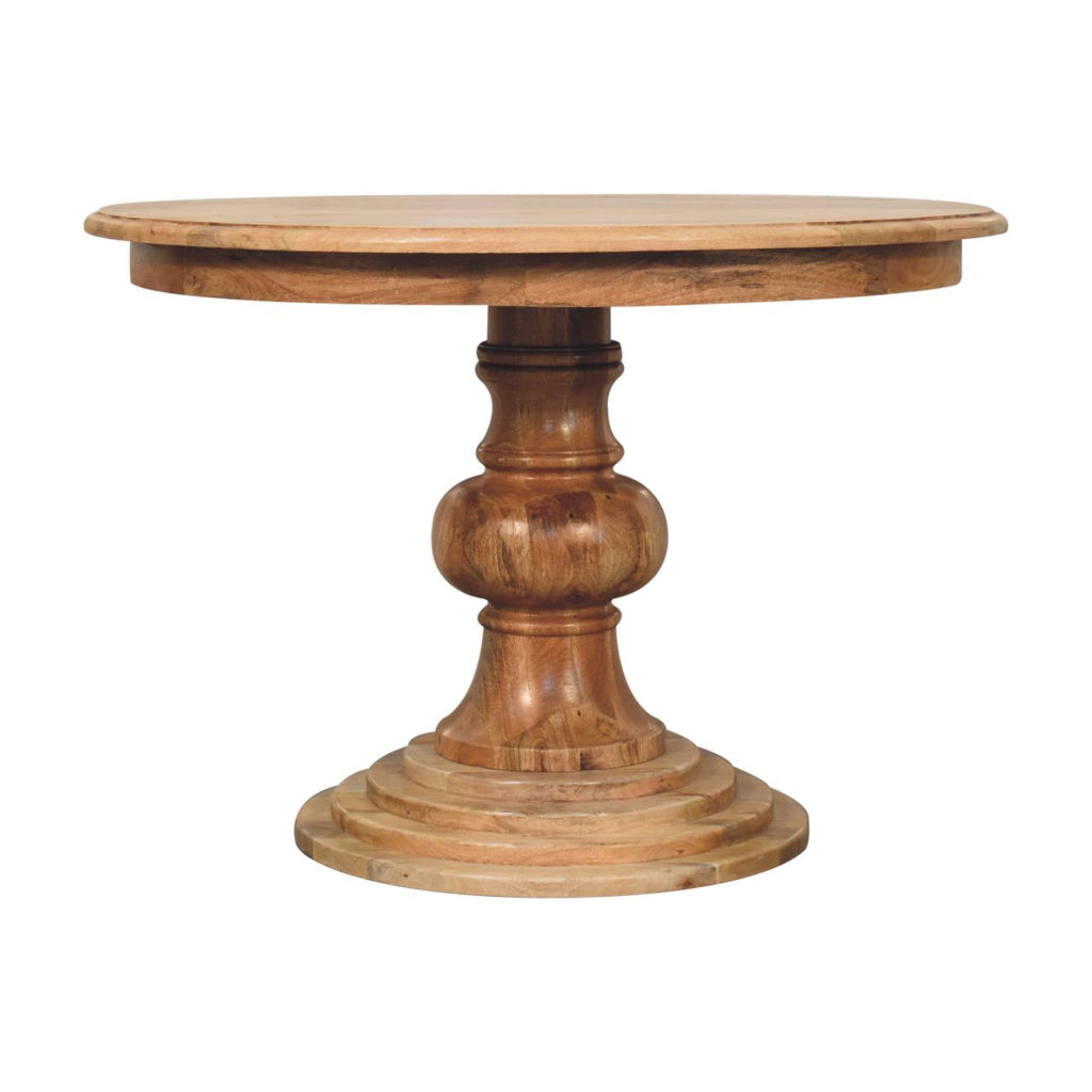 Round Turned Solid Mango Wood Dining Table – Oak-Ish Finish