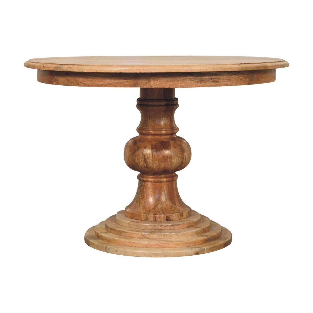 Round Turned Solid Mango Wood Dining Table – Oak-Ish Finish