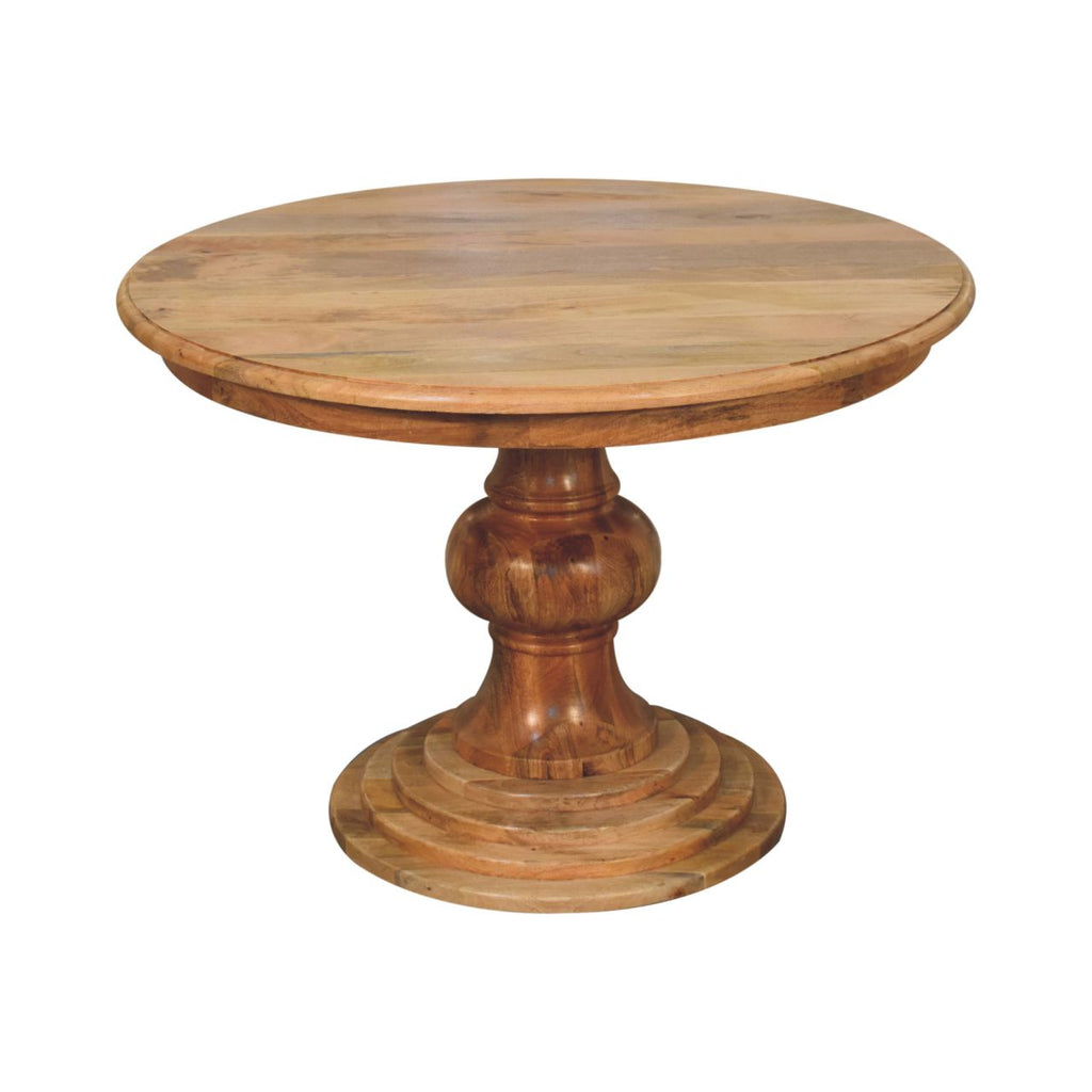 Round Turned Solid Mango Wood Dining Table – Oak-Ish Finish