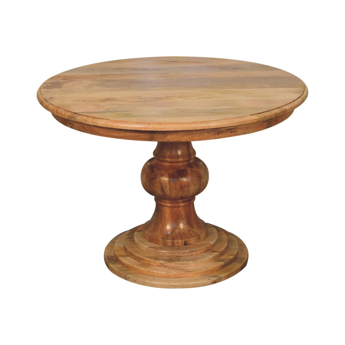Round Turned Solid Mango Wood Dining Table – Oak-Ish Finish