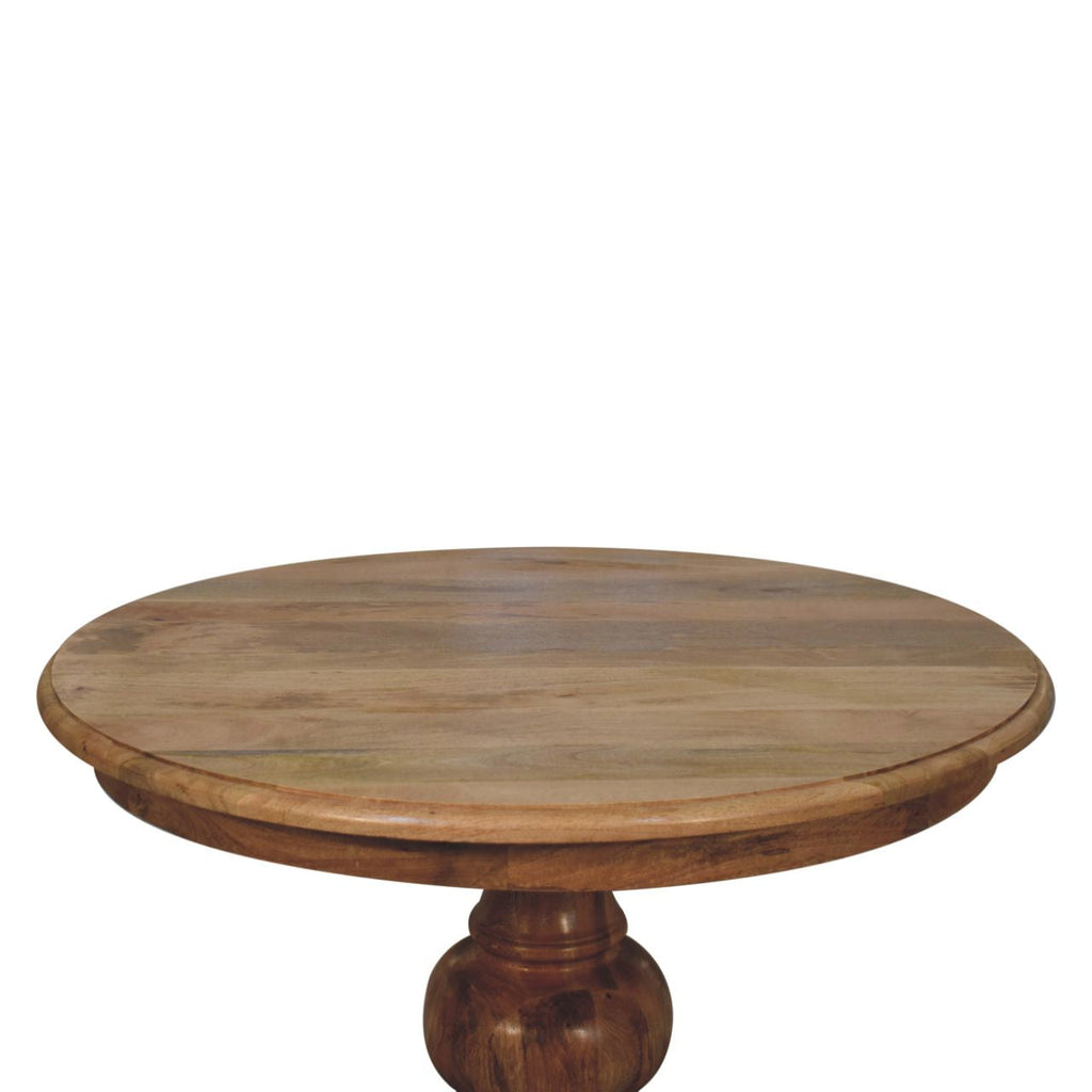 Round Turned Solid Mango Wood Dining Table – Oak-Ish Finish