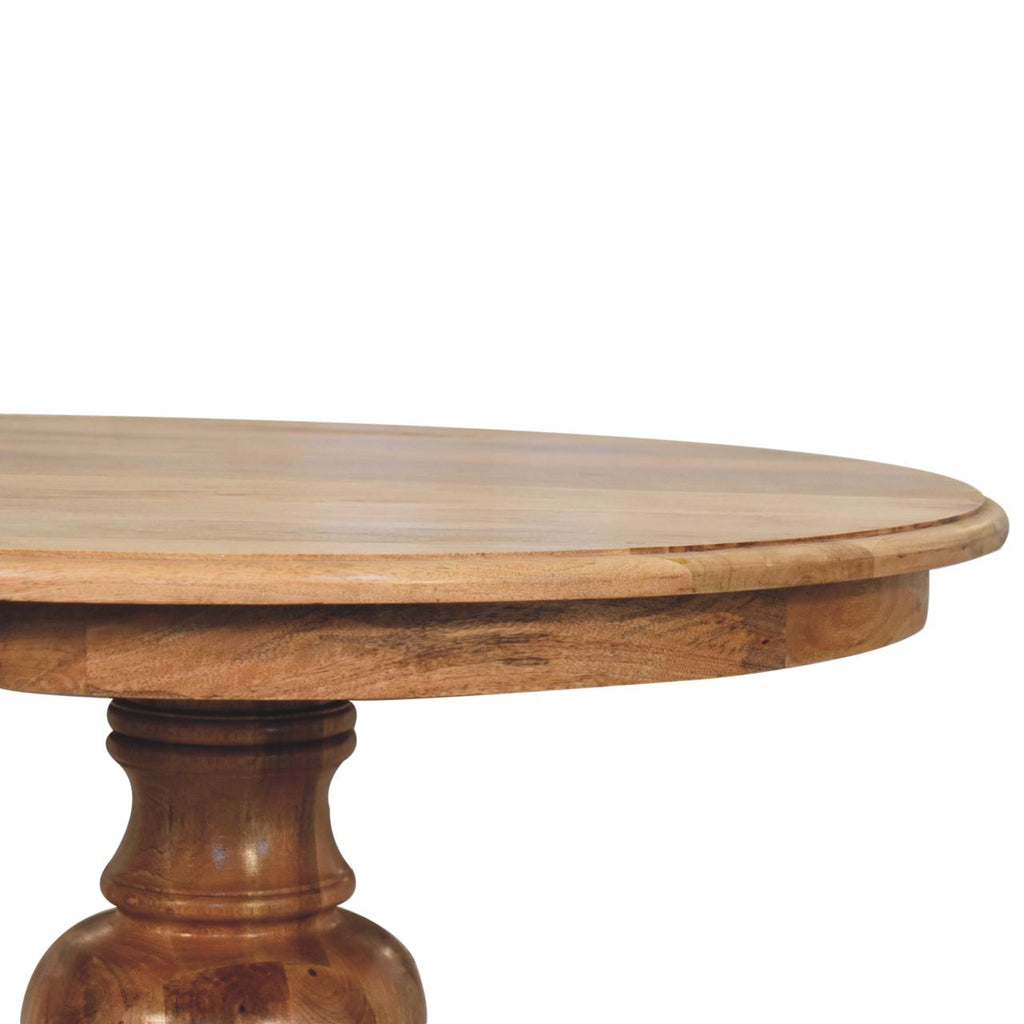 Round Turned Solid Mango Wood Dining Table – Oak-Ish Finish