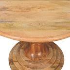 Round Turned Solid Mango Wood Dining Table – Oak-Ish Finish