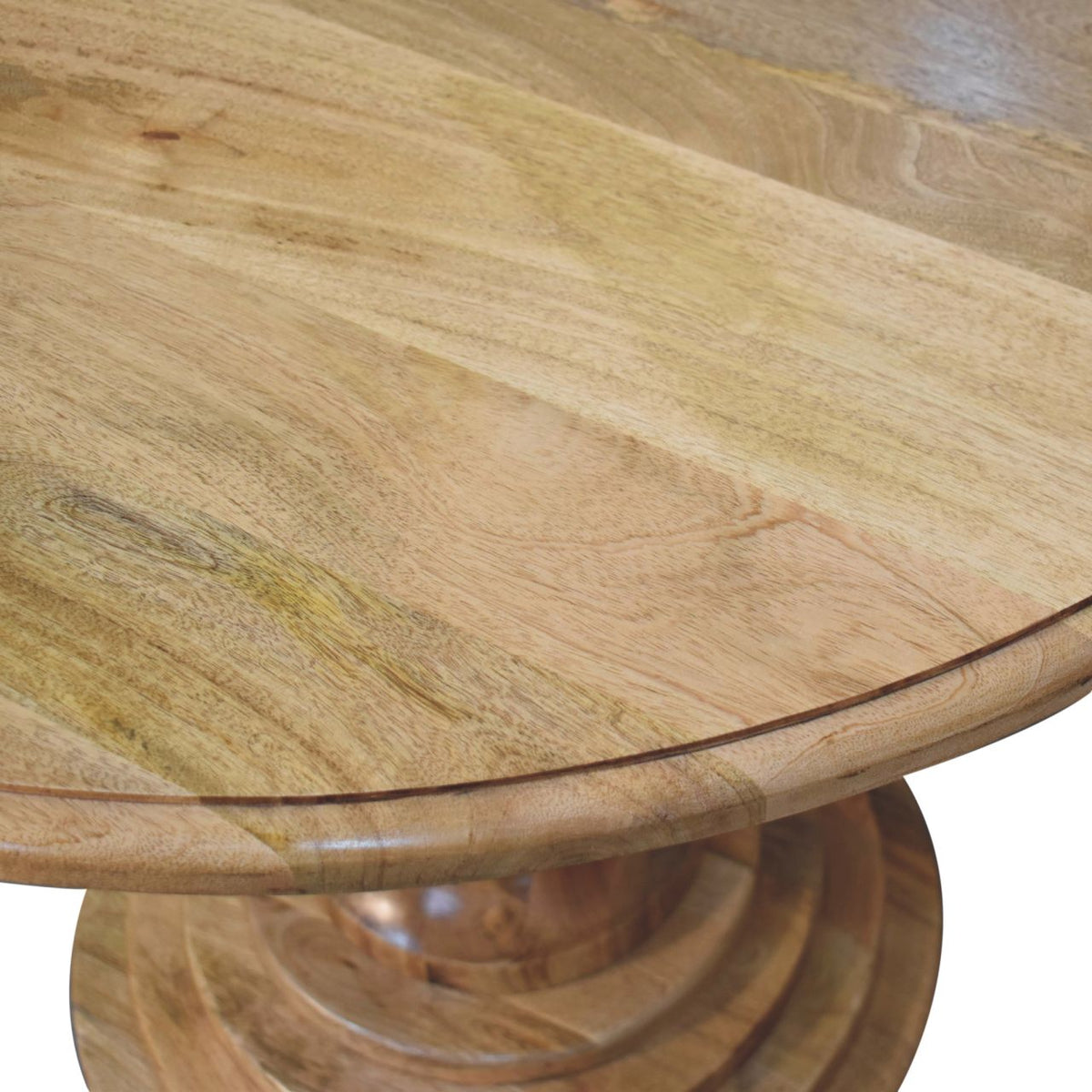 Round Turned Solid Mango Wood Dining Table – Oak-Ish Finish