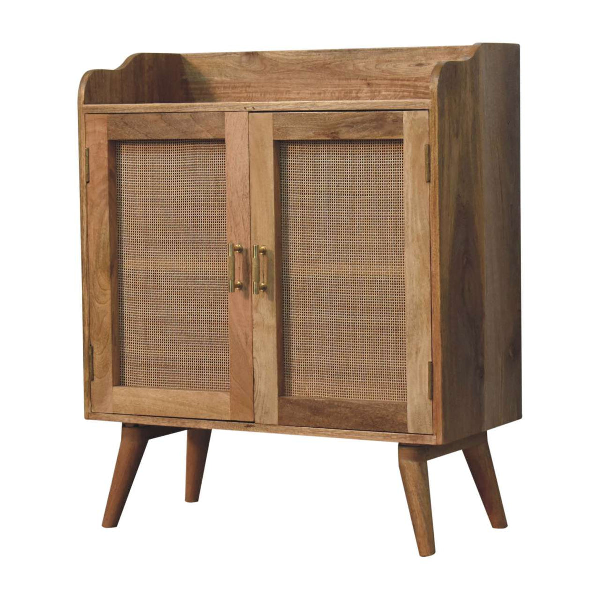 Larissa T-Bar Raised Solid Mango Wood Cabinet – Oak-Ish Finish