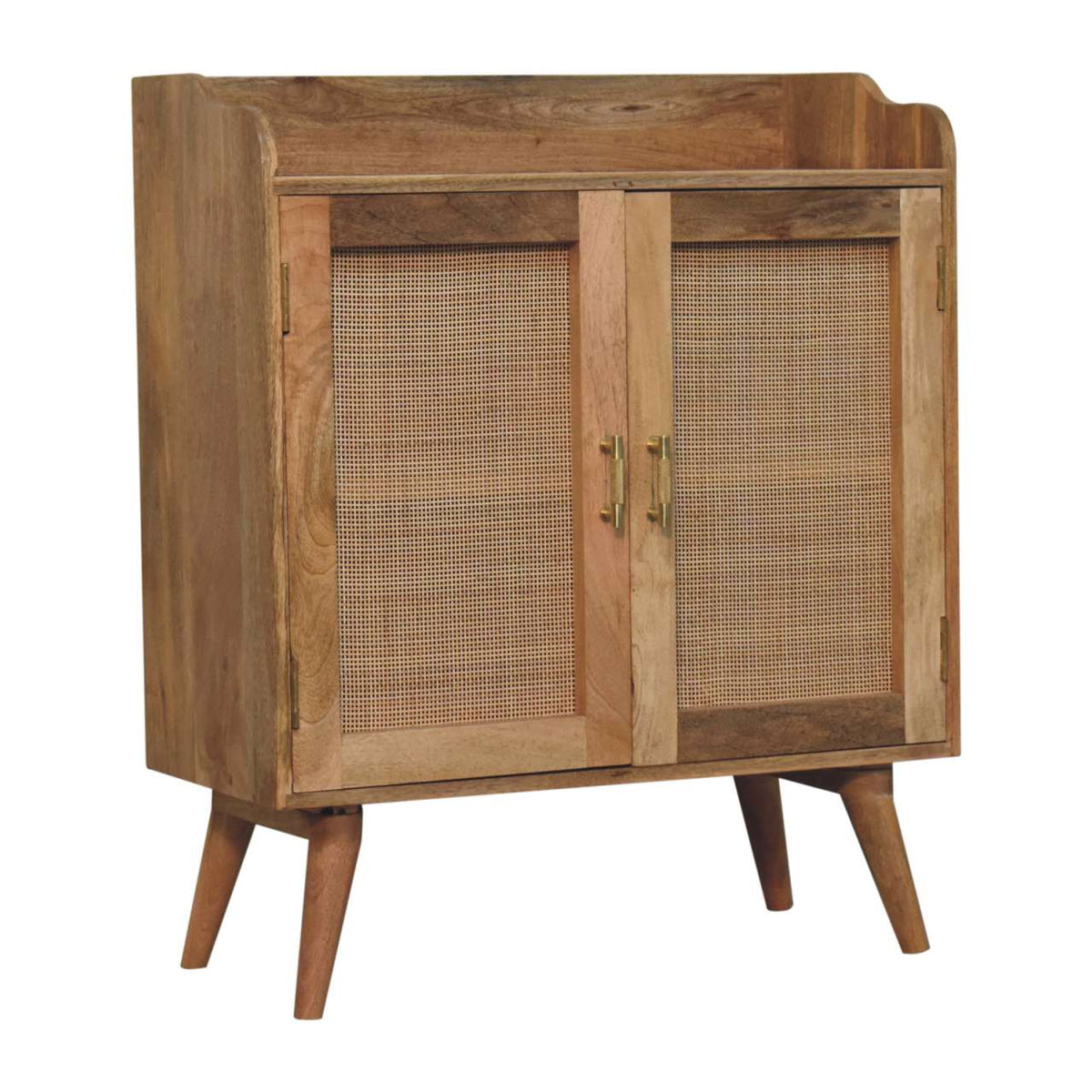 Larissa T-Bar Raised Solid Mango Wood Cabinet – Oak-Ish Finish