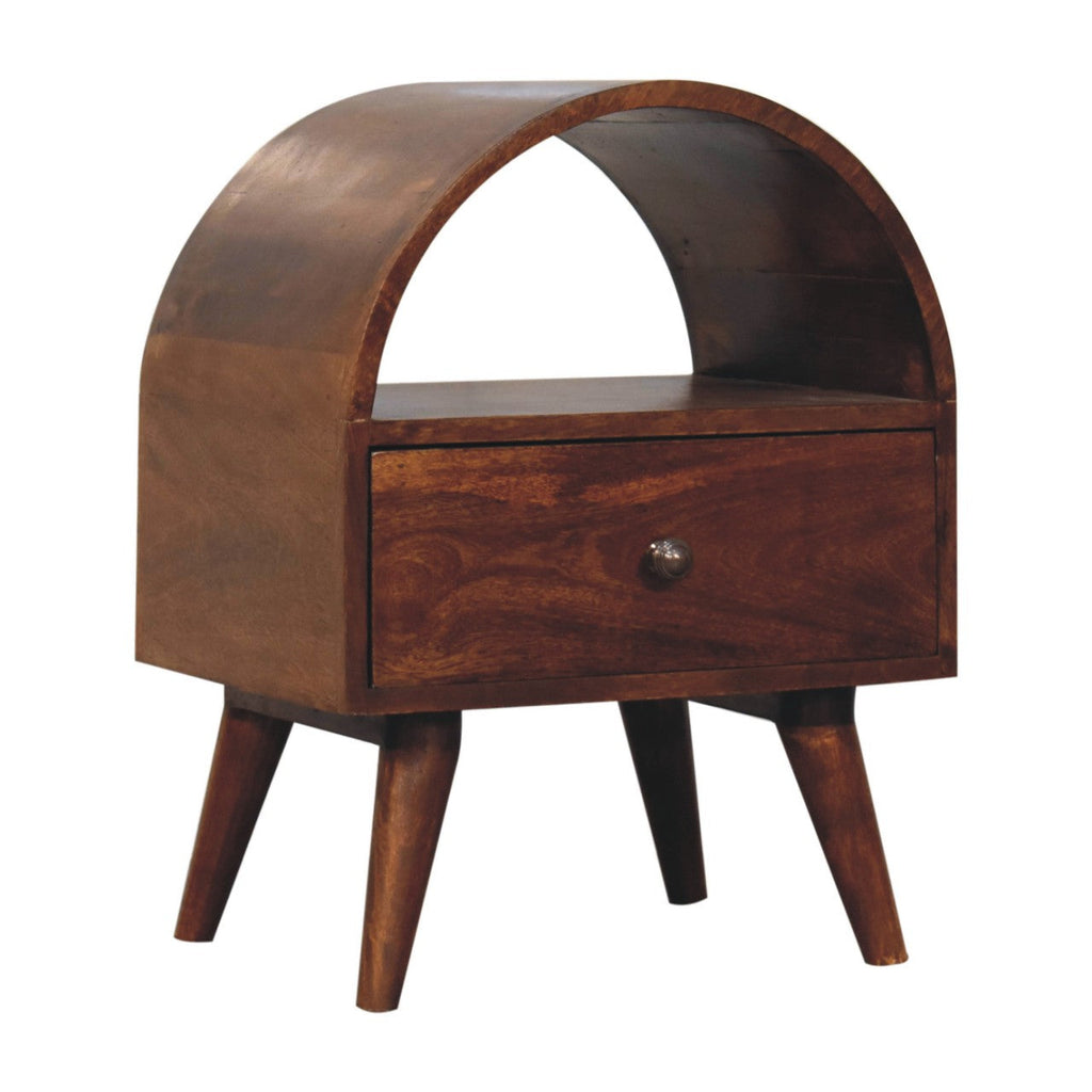 Dome Solid Mango Wood Bedside Table – Chestnut Finish