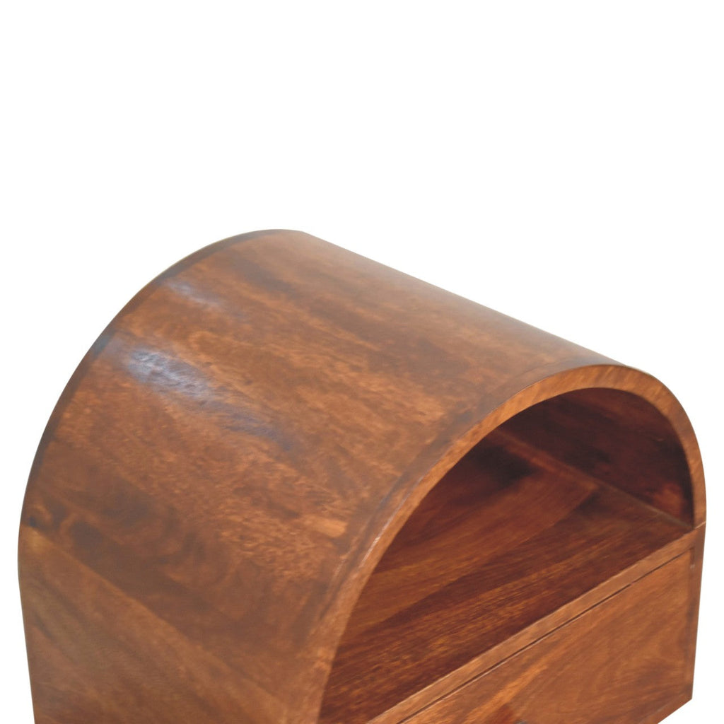 Dome Solid Mango Wood Bedside Table – Chestnut Finish