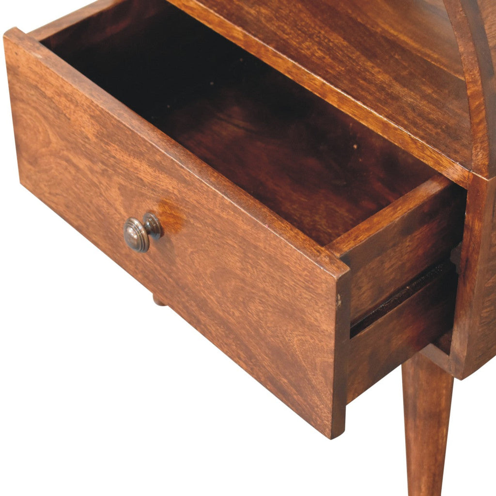 Dome Solid Mango Wood Bedside Table – Chestnut Finish