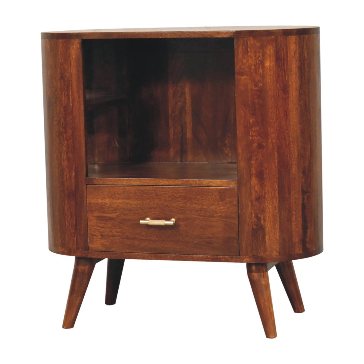 T-Bar Cortez Open Slot Solid Mango Wood Cabinet – Chestnut Finish