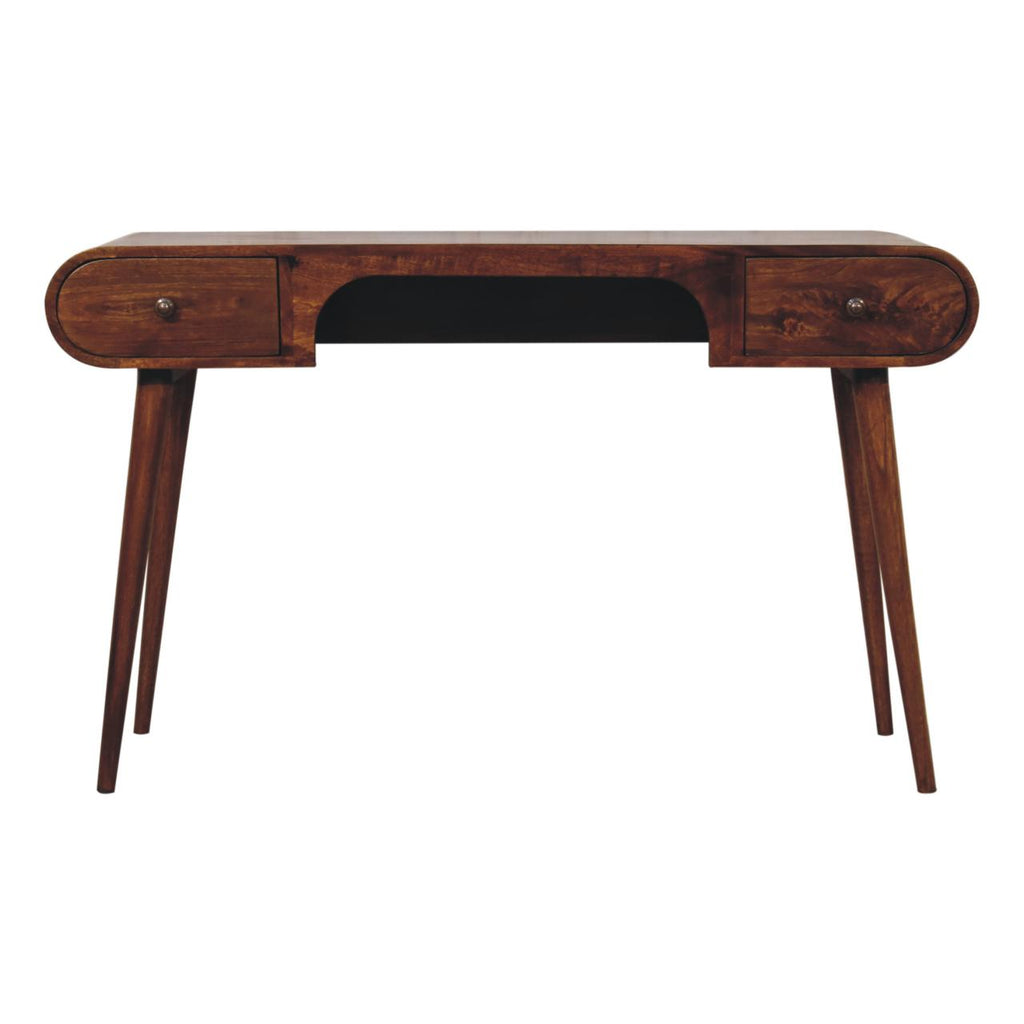 London Arch Solid Mango Wood Writing Desk – Chestnut Finish
