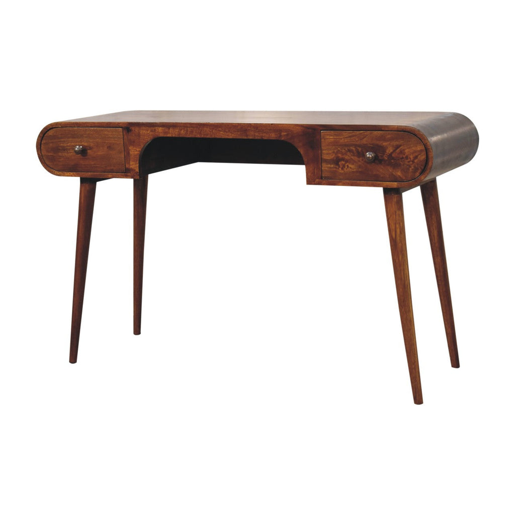 London Arch Solid Mango Wood Writing Desk – Chestnut Finish
