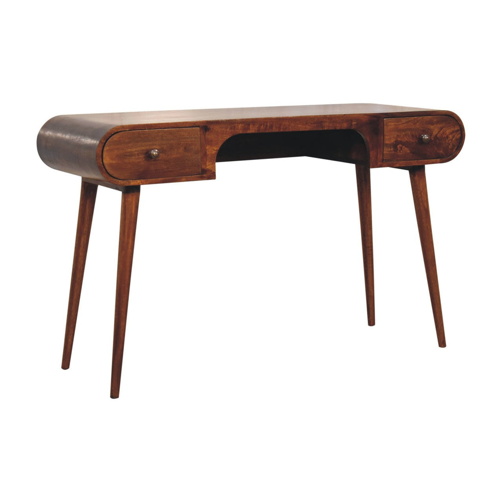 London Arch Solid Mango Wood Writing Desk – Chestnut Finish