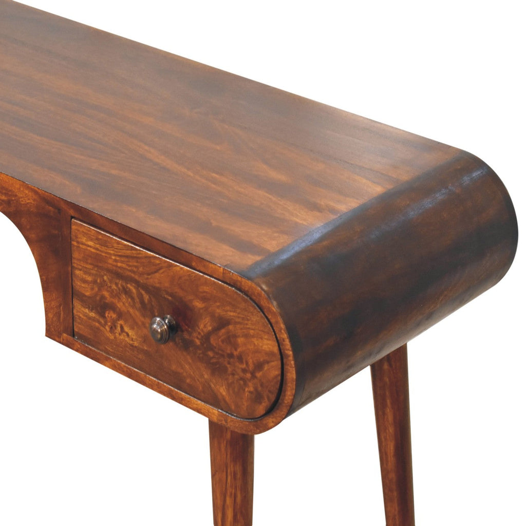 London Arch Solid Mango Wood Writing Desk – Chestnut Finish