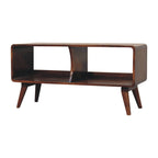 Curved Double Slot Solid Mango Wood Media Unit – Chestnut Finish