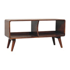Curved Double Slot Solid Mango Wood Media Unit – Chestnut Finish
