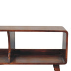 Curved Double Slot Solid Mango Wood Media Unit – Chestnut Finish