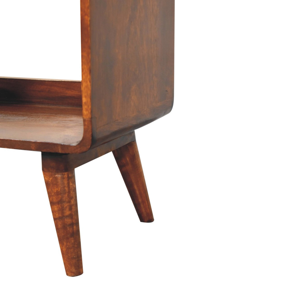 Curved Double Slot Solid Mango Wood Media Unit – Chestnut Finish