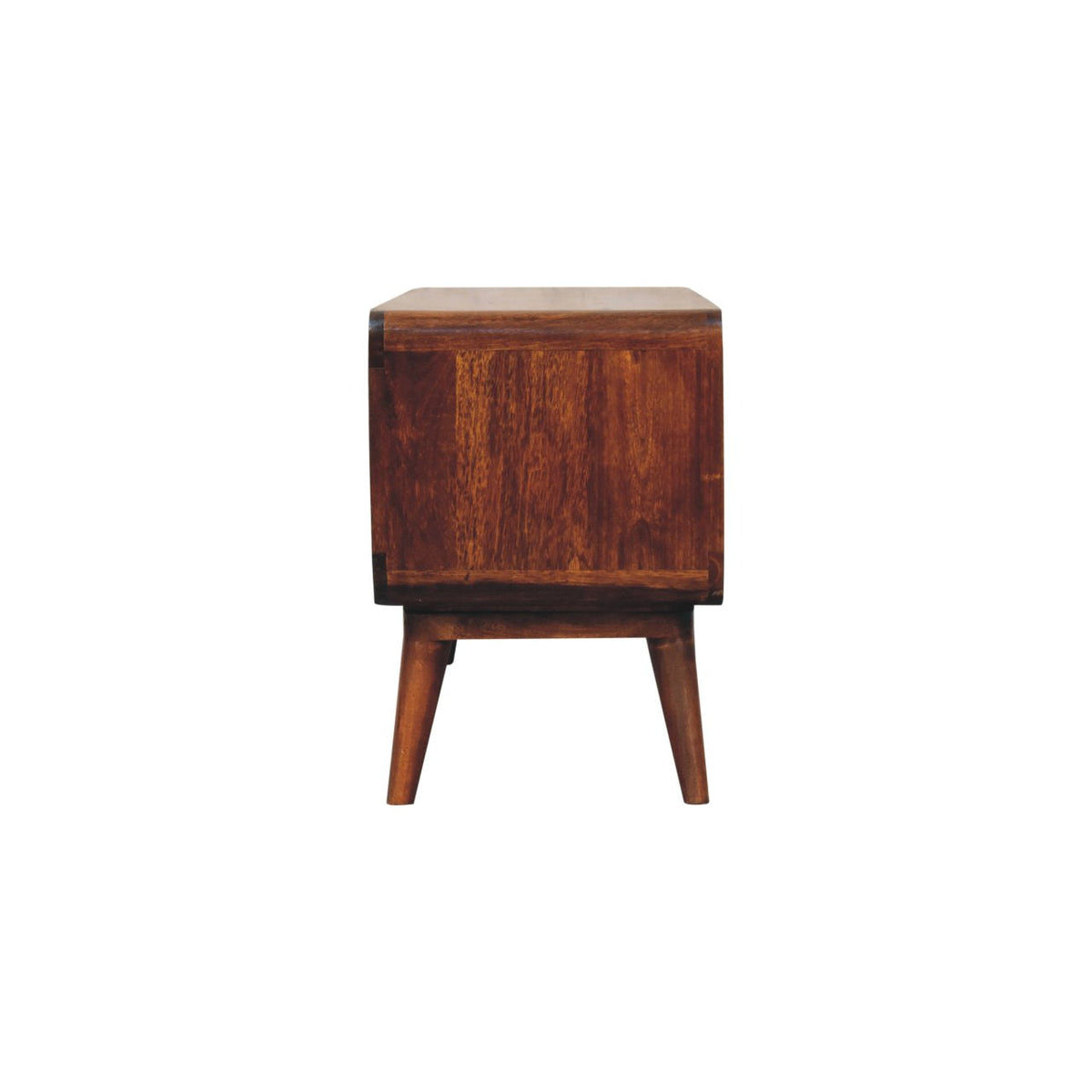 Curved Double Slot Solid Mango Wood Media Unit – Chestnut Finish