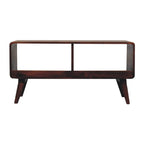 Curved Double Slot Solid Mango Wood Media Unit – Chestnut Finish