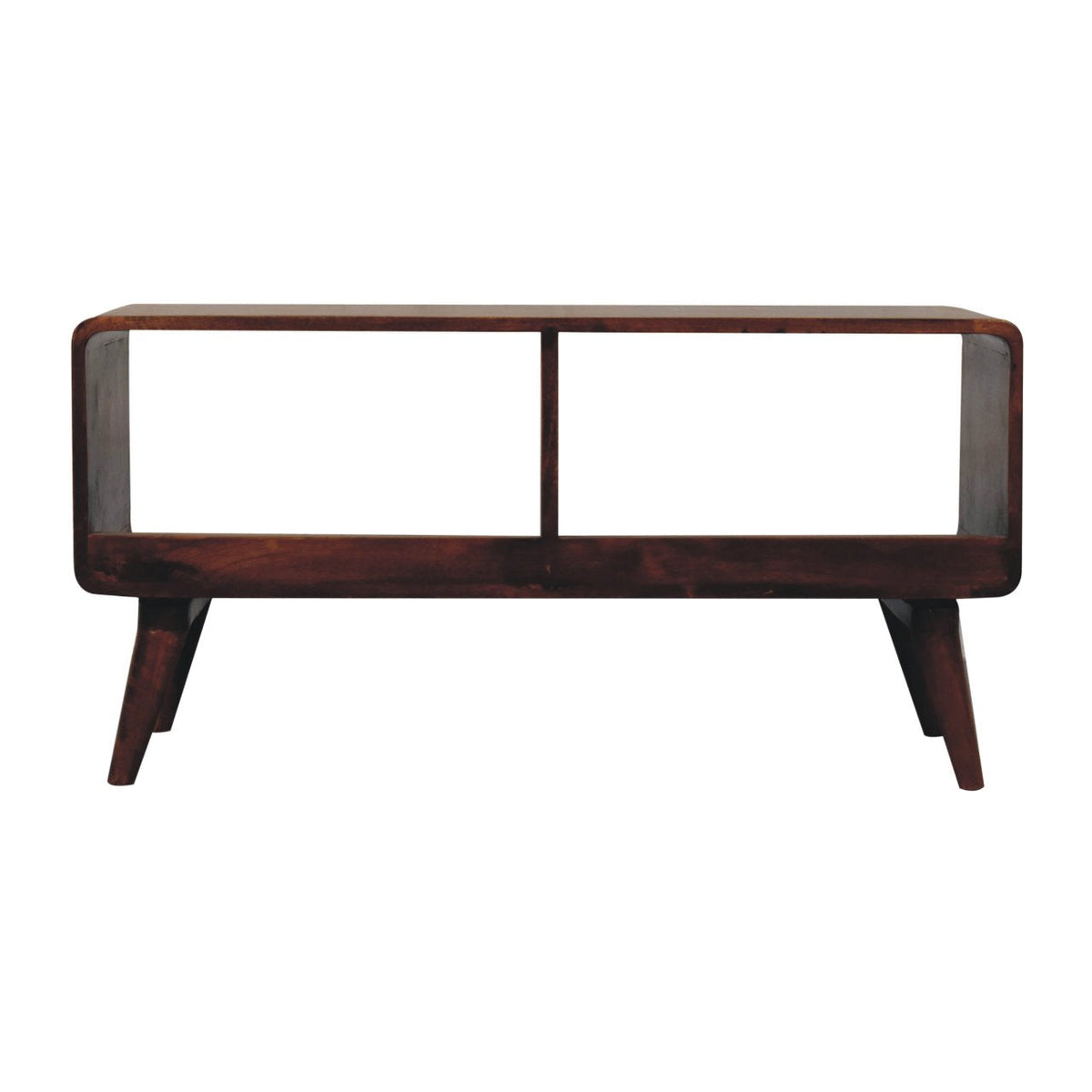 Curved Double Slot Solid Mango Wood Media Unit – Chestnut Finish
