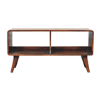 Curved Double Slot Solid Mango Wood Media Unit – Chestnut Finish