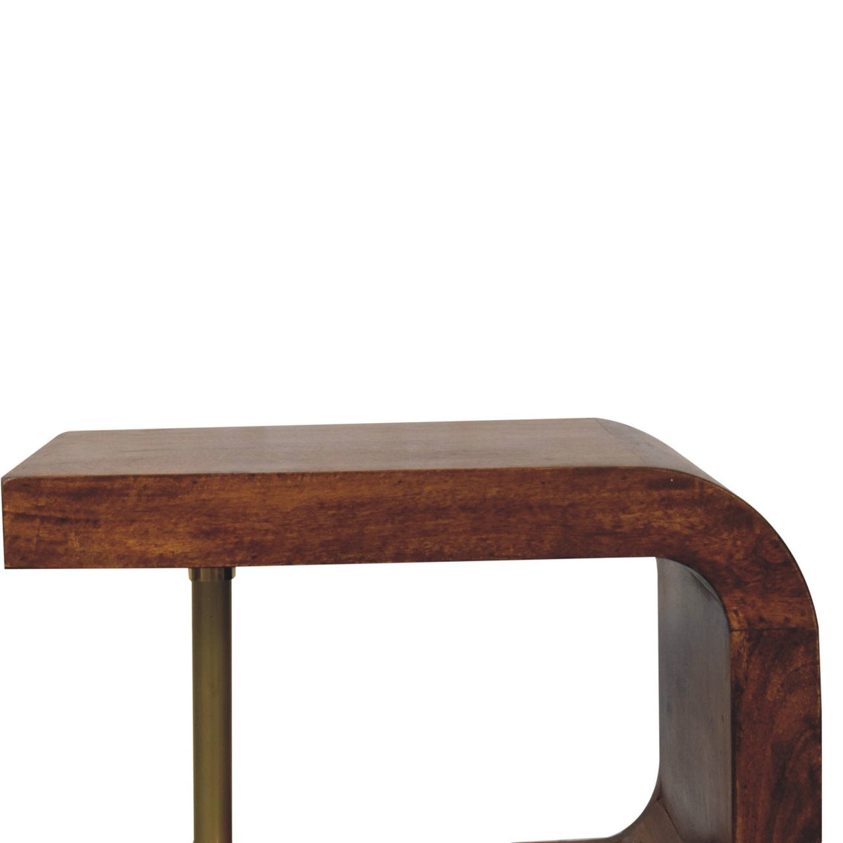 S-Curve Brass Solid Mango Wood Bedside Table – Chestnut Finish