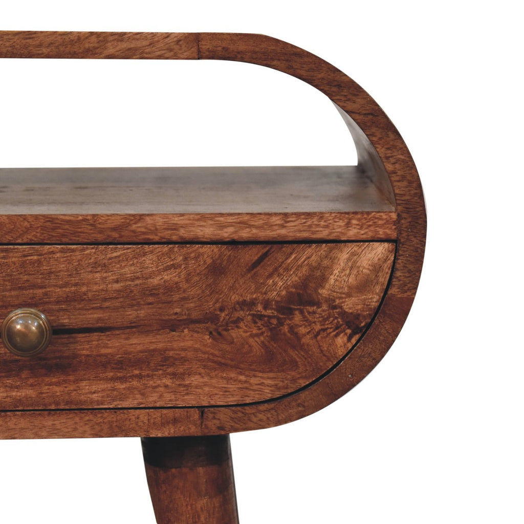 Circular Solid Mango Wood Bedside Table with Open Slot – Honey Caramel Finish
