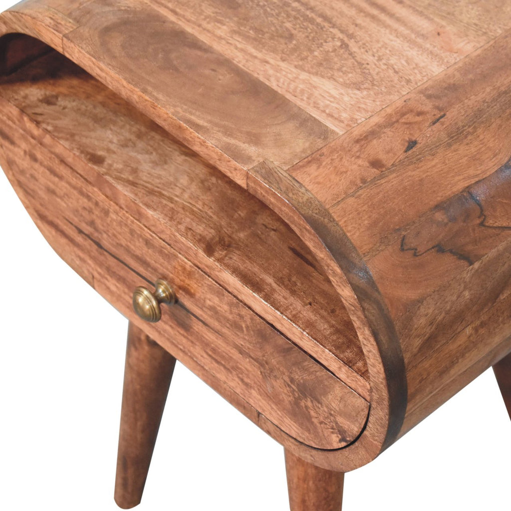 Circular Solid Mango Wood Bedside Table with Open Slot – Honey Caramel Finish