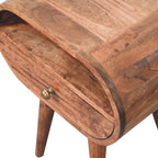 Circular Solid Mango Wood Bedside Table with Open Slot – Honey Caramel Finish