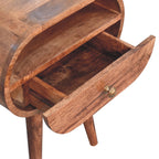 Circular Solid Mango Wood Bedside Table with Open Slot – Honey Caramel Finish