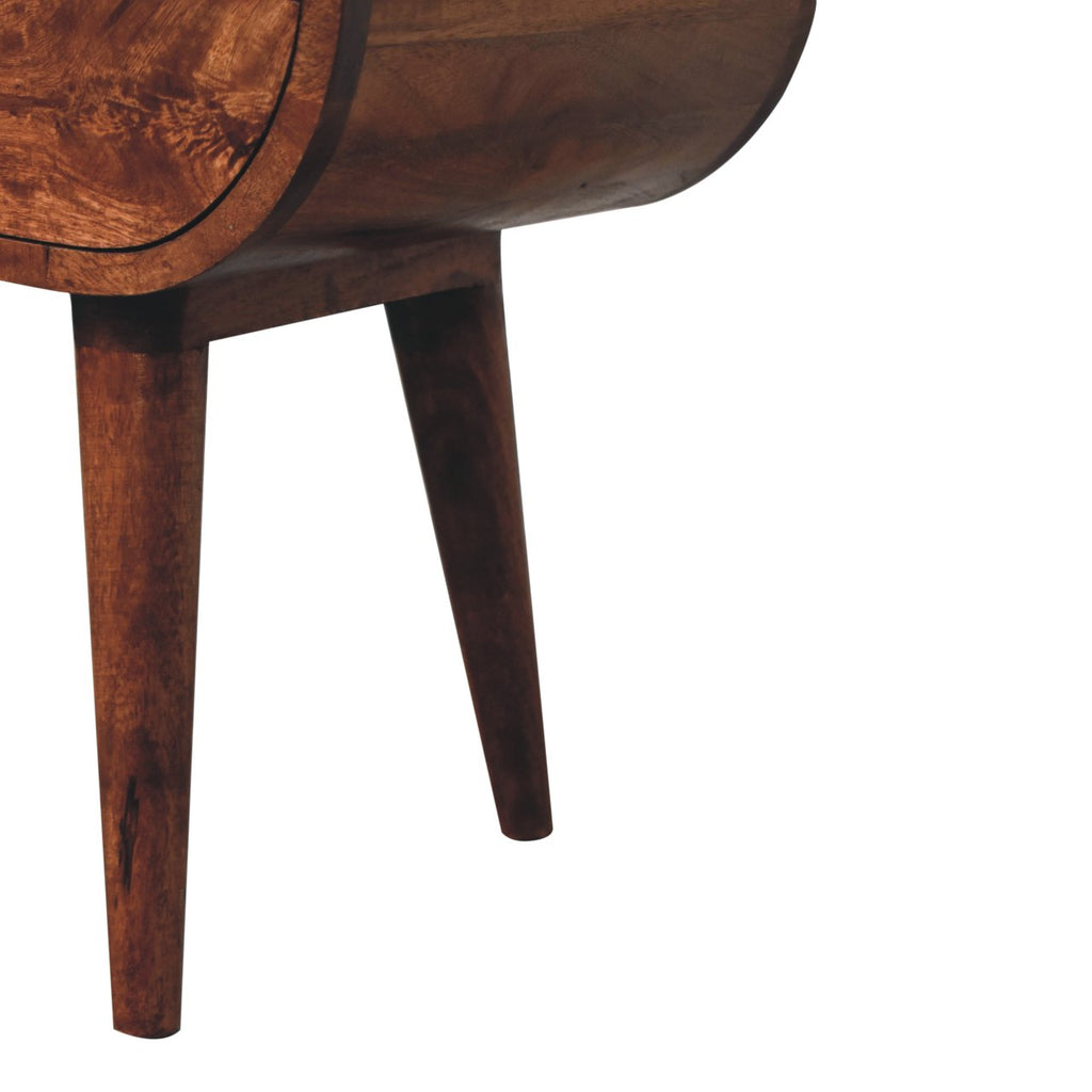 Circular Solid Mango Wood Bedside Table with Open Slot – Honey Caramel Finish