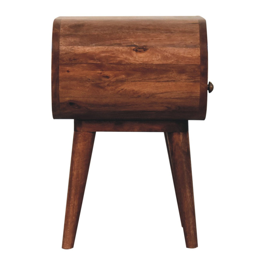 Circular Solid Mango Wood Bedside Table with Open Slot – Honey Caramel Finish