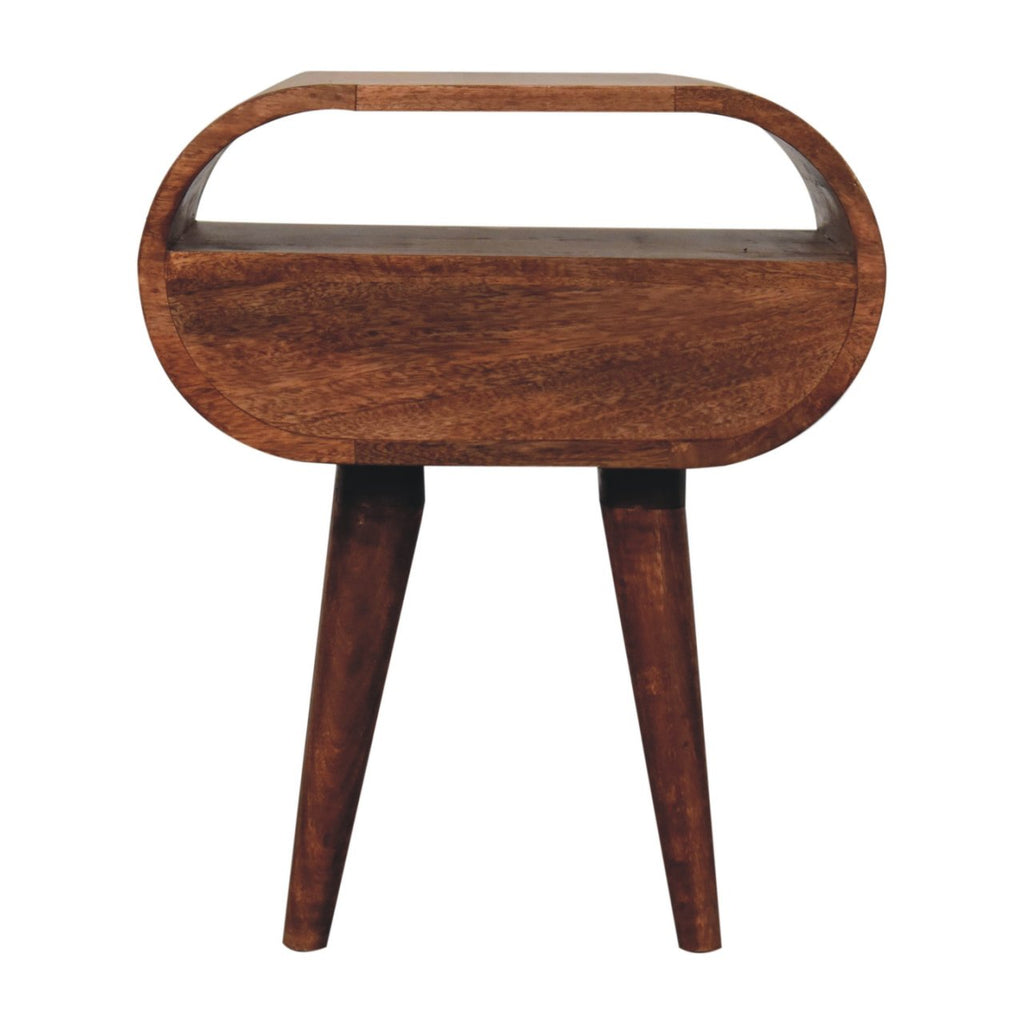 Circular Solid Mango Wood Bedside Table with Open Slot – Honey Caramel Finish