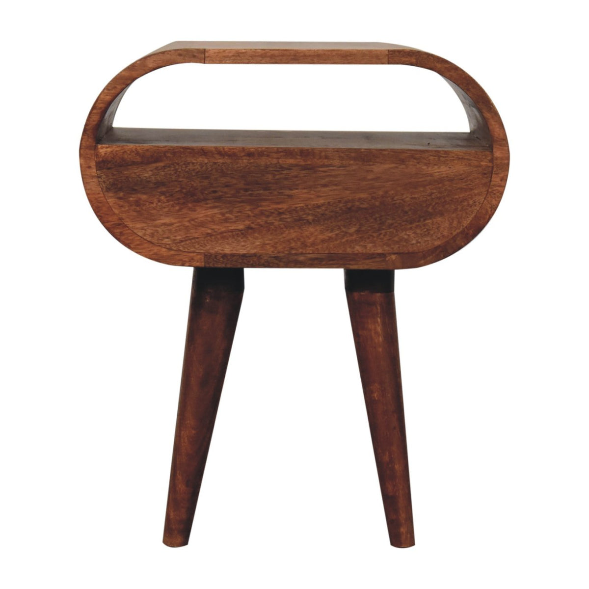 Circular Solid Mango Wood Bedside Table with Open Slot – Honey Caramel Finish