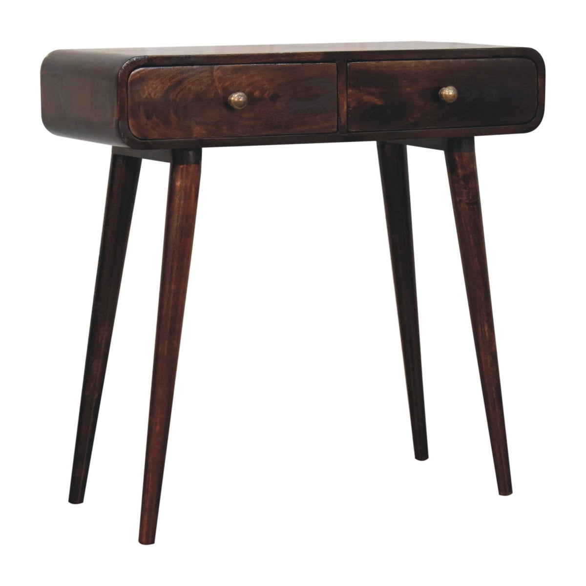 Solid Mango Wood Hallway Console Table – Curved 2-Drawer Design