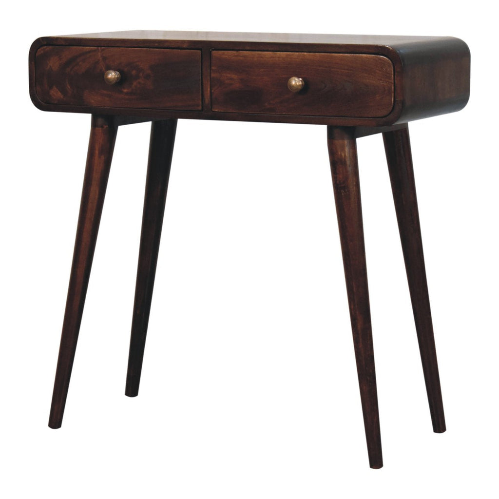 Solid Mango Wood Hallway Console Table – Curved 2-Drawer Design