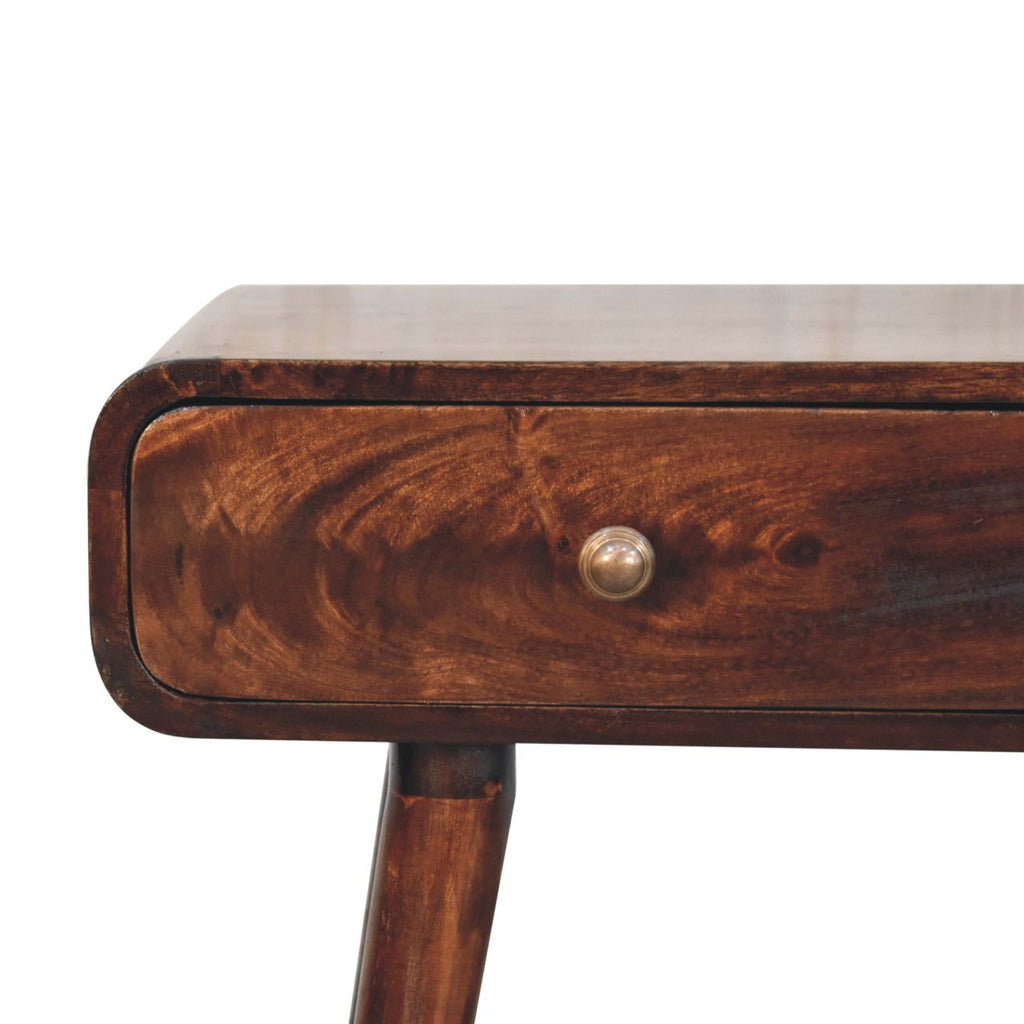 Solid Mango Wood Hallway Console Table – Curved 2-Drawer Design