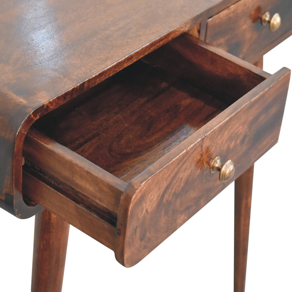 Solid Mango Wood Hallway Console Table – Curved 2-Drawer Design