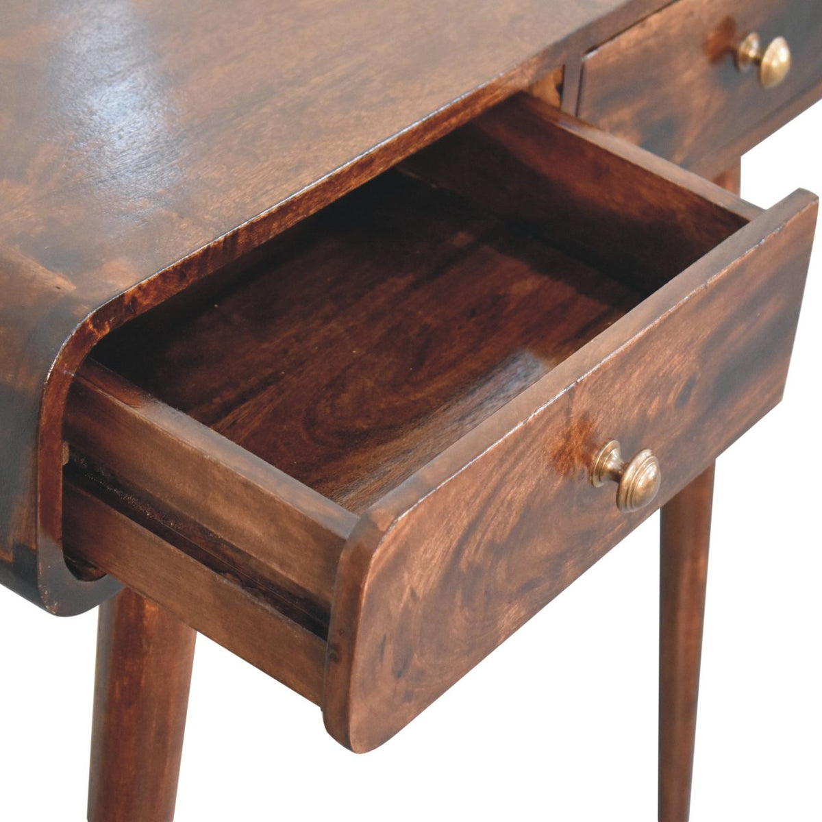 Solid Mango Wood Hallway Console Table – Curved 2-Drawer Design
