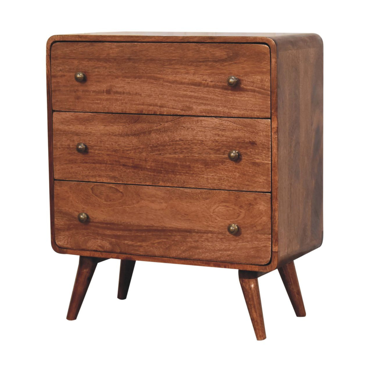 Solid Mango Wood Chest of Drawers – Honey Caramel Finish, Curved Nordic Design