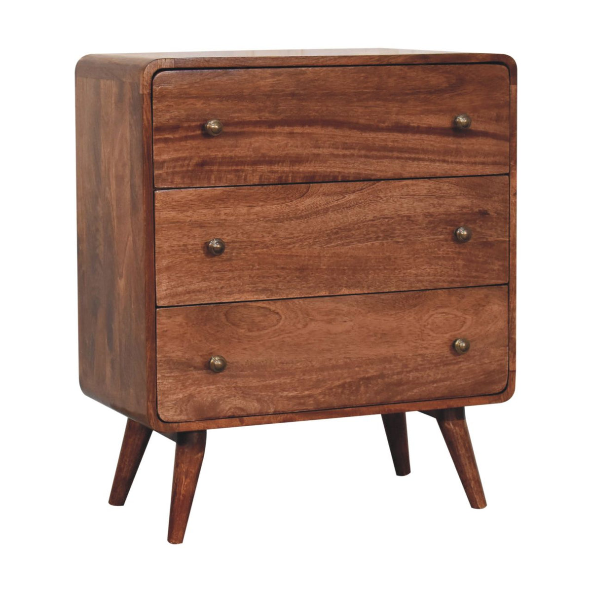 Solid Mango Wood Chest of Drawers – Honey Caramel Finish, Curved Nordic Design