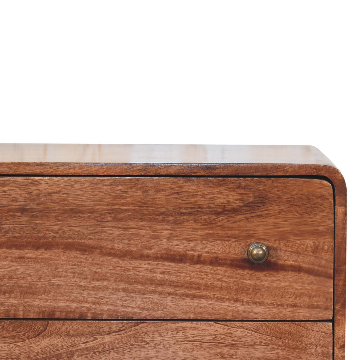 Solid Mango Wood Chest of Drawers – Honey Caramel Finish, Curved Nordic Design
