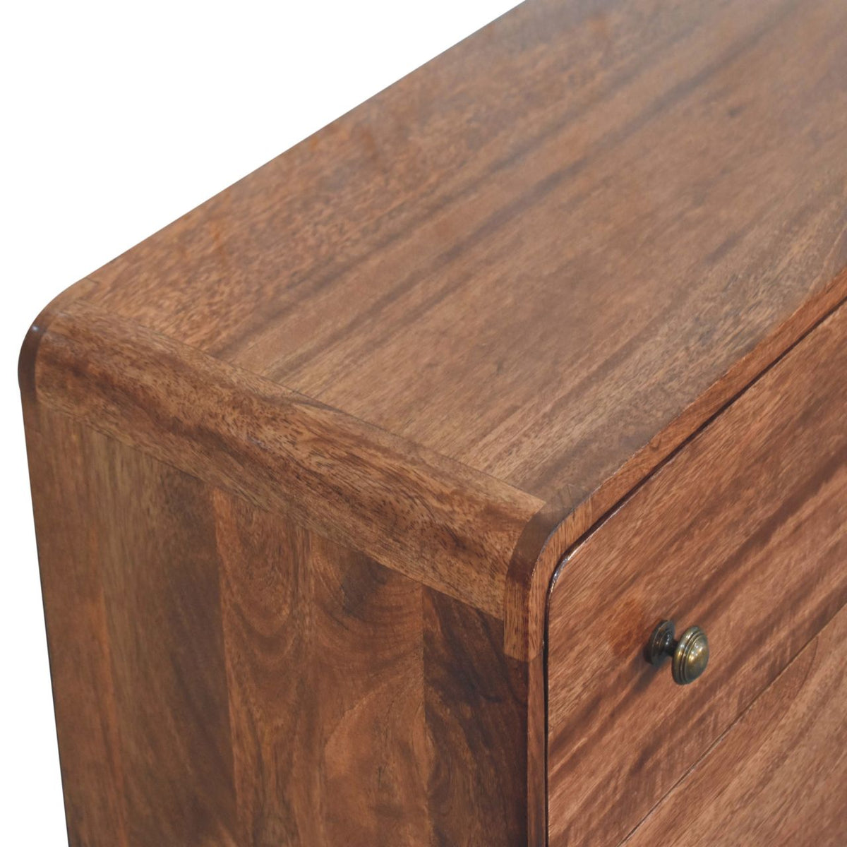 Solid Mango Wood Chest of Drawers – Honey Caramel Finish, Curved Nordic Design