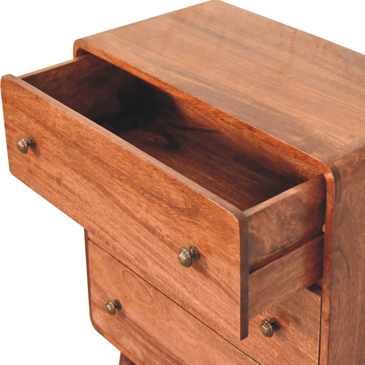 Solid Mango Wood Chest of Drawers – Honey Caramel Finish, Curved Nordic Design