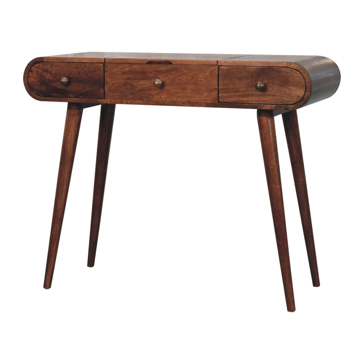 Round Solid Mango Wood Dressing Table – Honey Caramel Finish