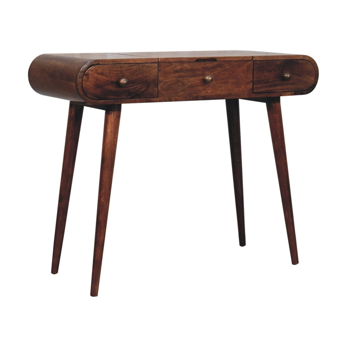 Round Solid Mango Wood Dressing Table – Honey Caramel Finish