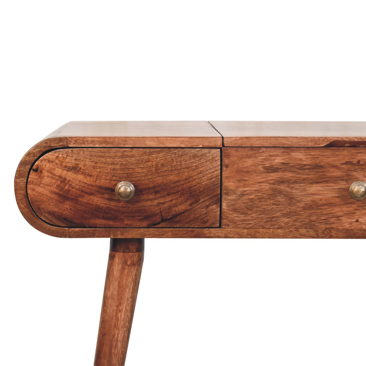 Round Solid Mango Wood Dressing Table – Honey Caramel Finish