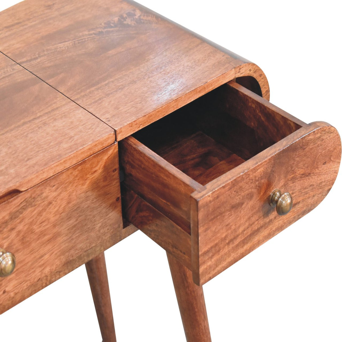 Round Solid Mango Wood Dressing Table – Honey Caramel Finish